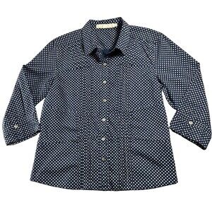 Blue Willi’s Button Shirt Medium 100% Cotton Geometric Coastal Danish Luxury